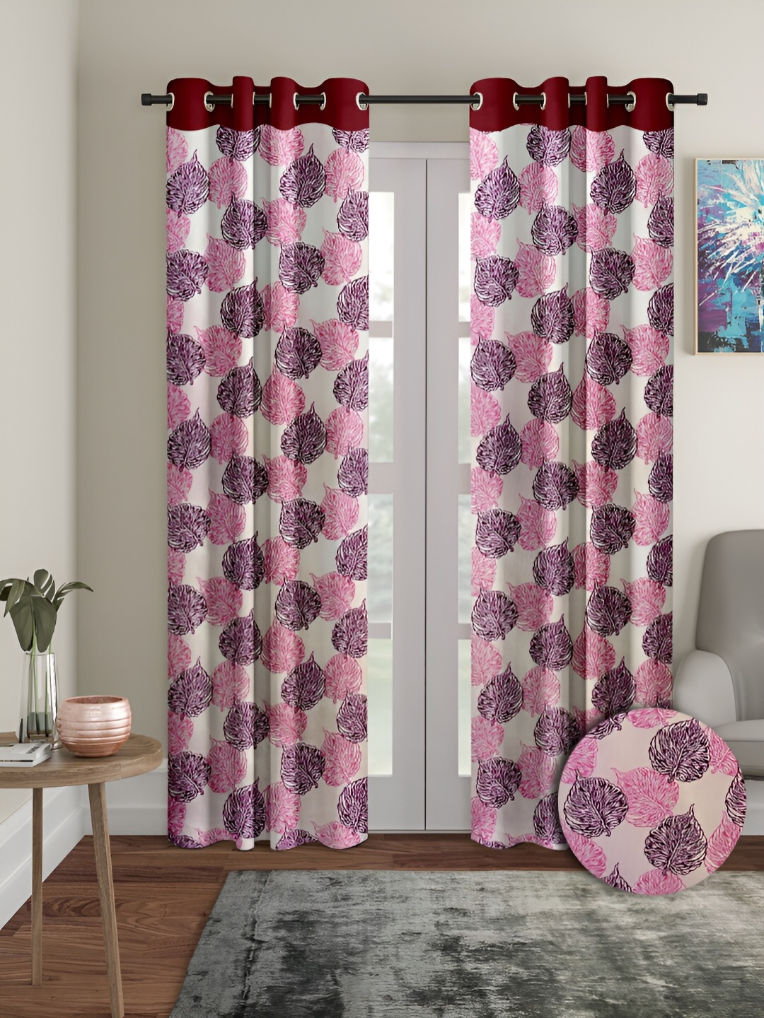 

Aura Pink & Purple 2 Pieces Floral Regular Door Curtains
