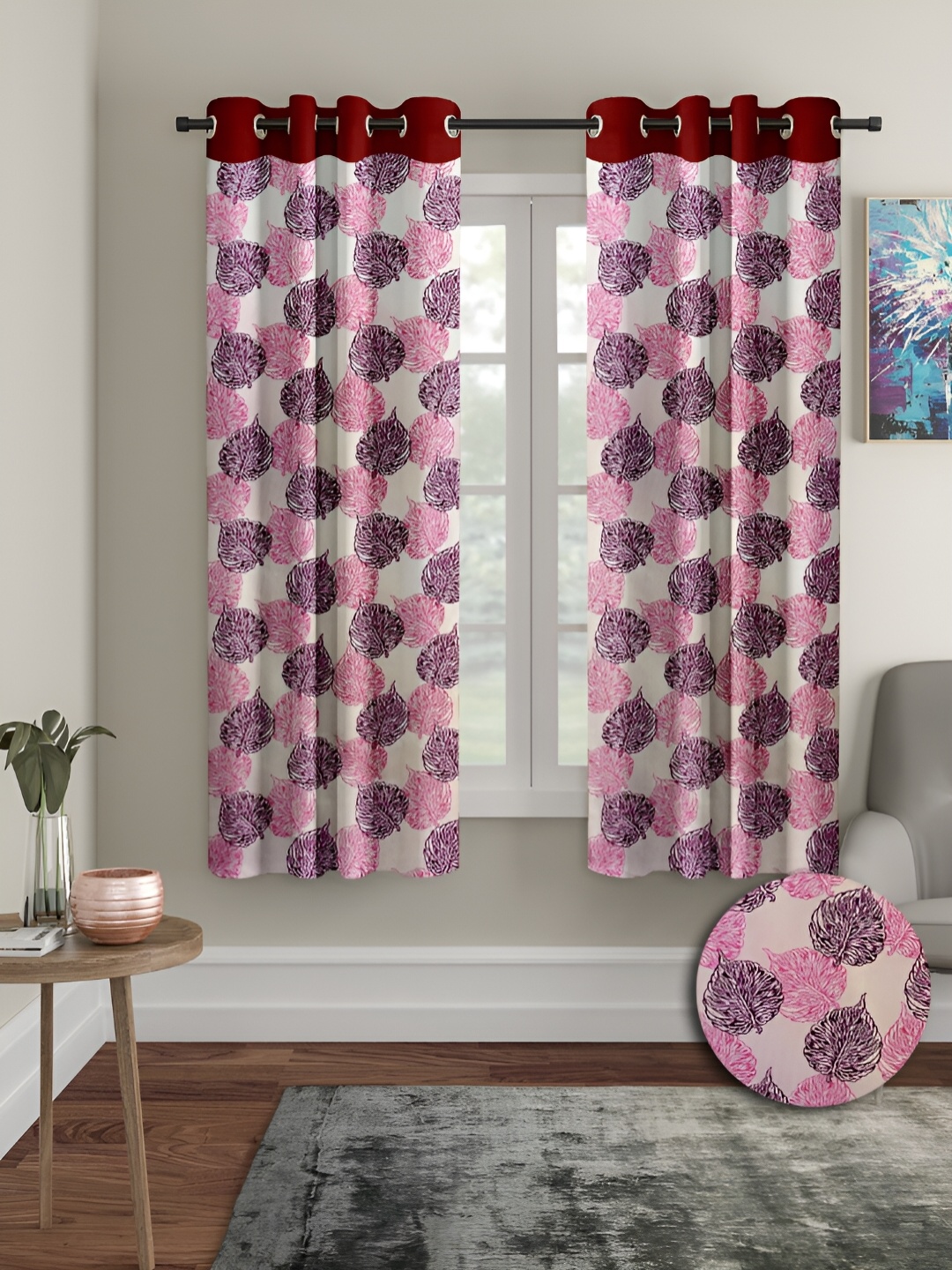 

Aura Pink & Beige 2 Pieces Floral Window Curtains