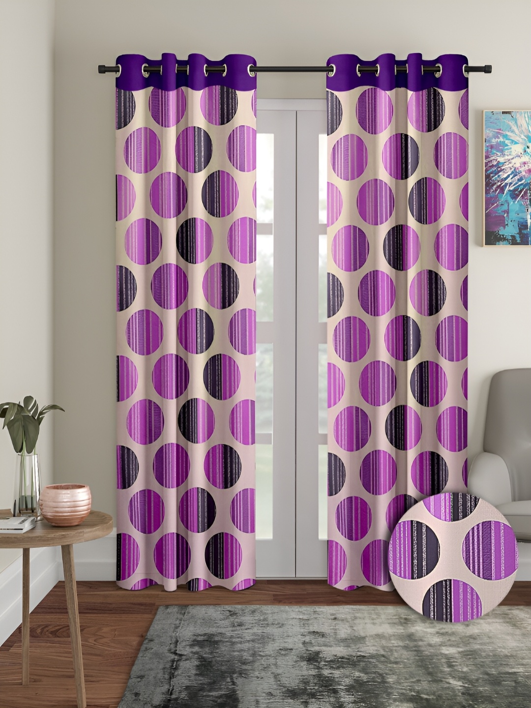 

Aura Purple & Beige 2 Pieces Geometric Regular Long Door Curtains