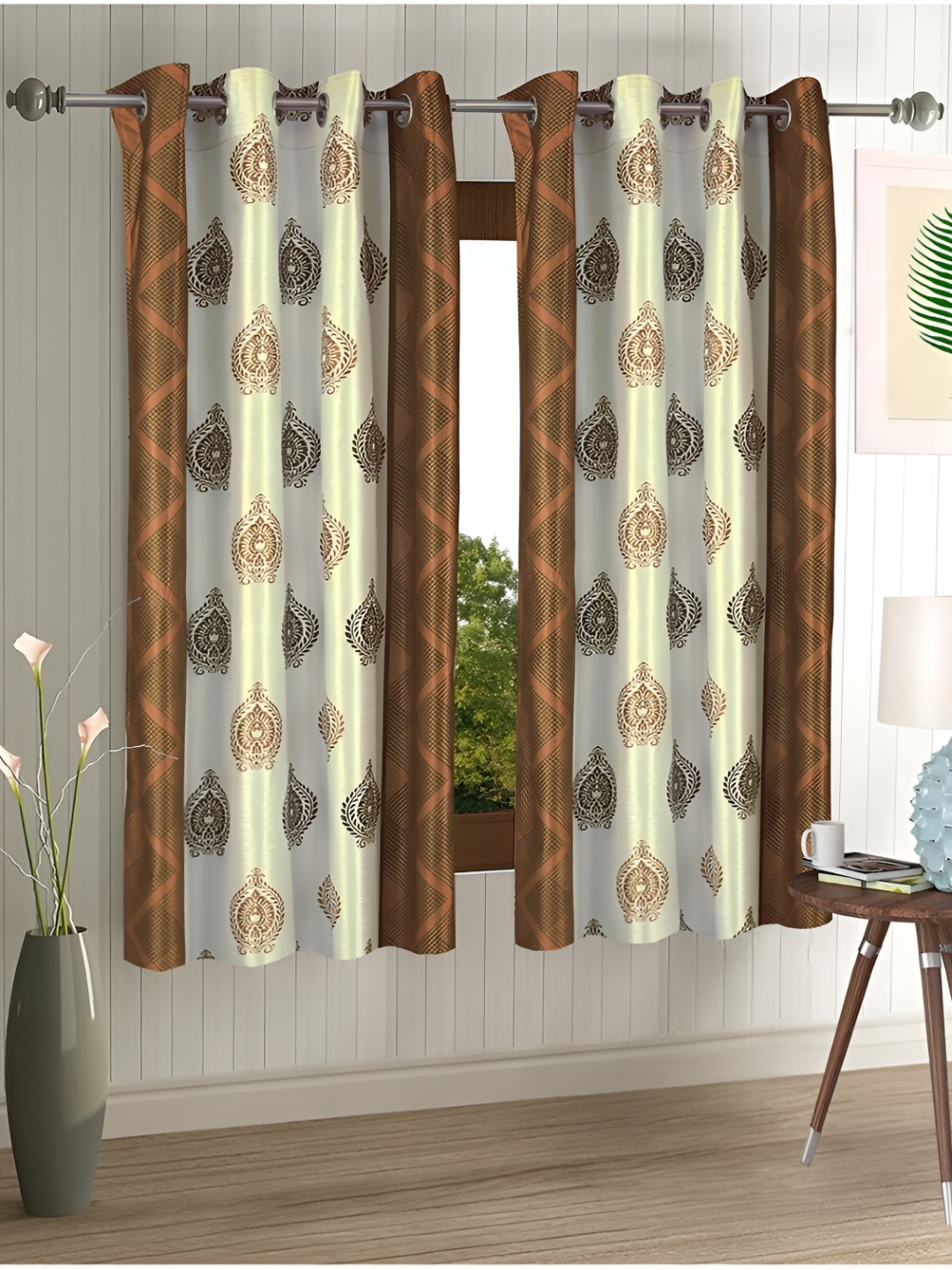 

Aura Brown & Cream-Coloured 2 Pieces Ethnic Motifs Printed Eyelet Window Curtains