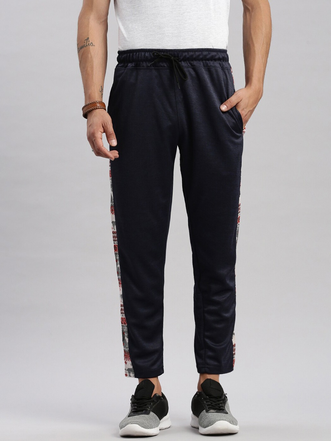 

MADSTO Men Printed Sports Track Pants, Navy blue