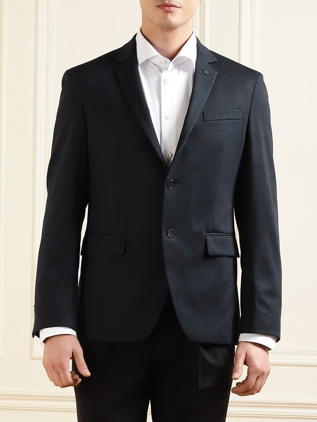 

Karl Lagerfeld Printed Single Breasted Formal Blazer, Navy blue