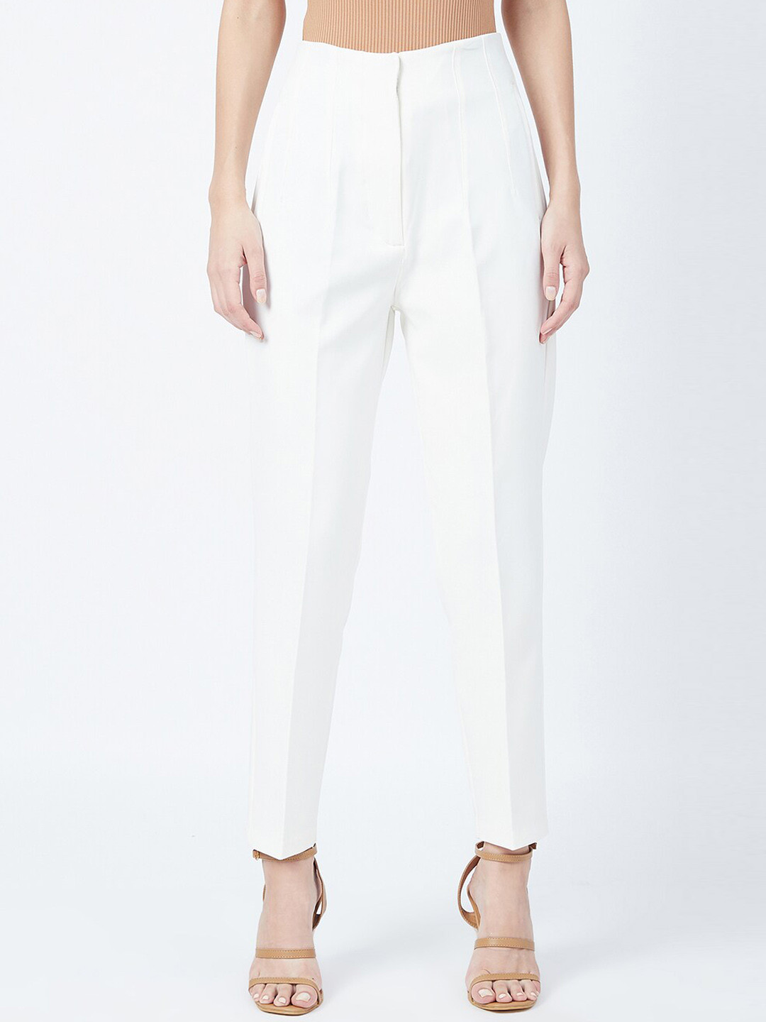 

DELAN Women Relaxed Slim Fit High-Rise Easy Wash Trousers, White