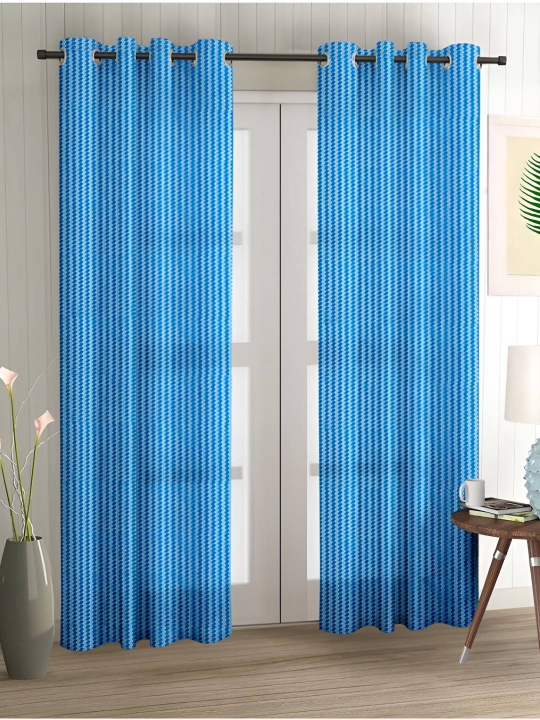 

Aura Blue 2 Pieces Sheer Long Door Curtains