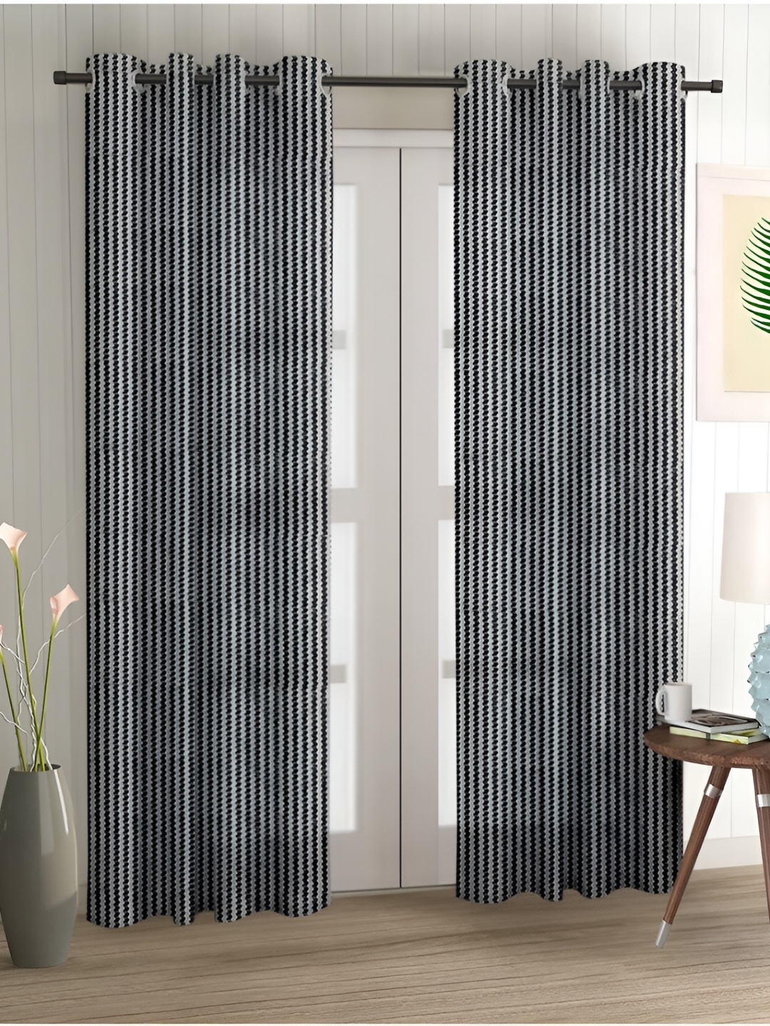 

Aura Black 2 Pieces Self Design Regular Door Curtains