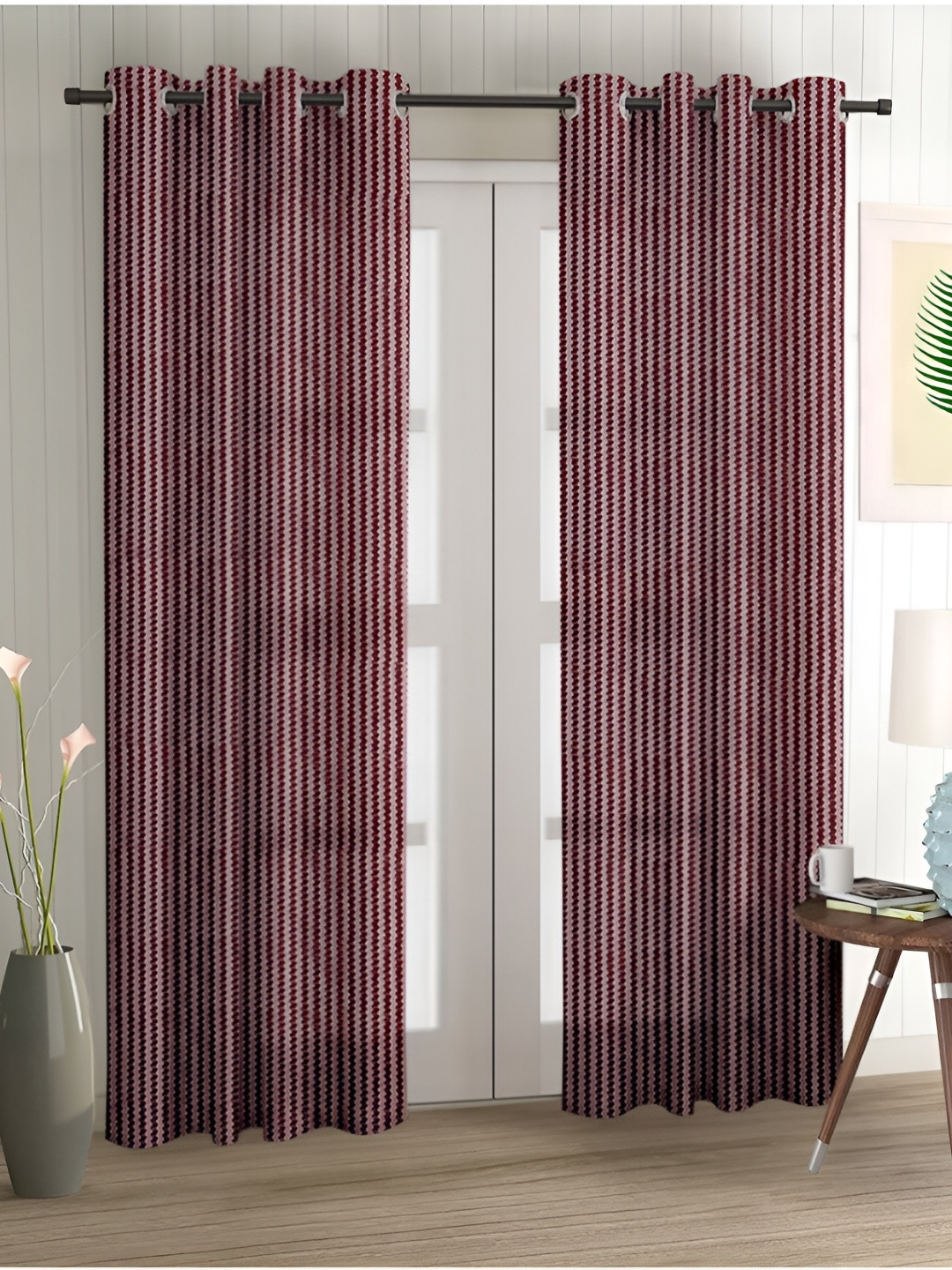 

Aura Brown 2 Pieces Sheer Striped Eyelet Long Door Curtain