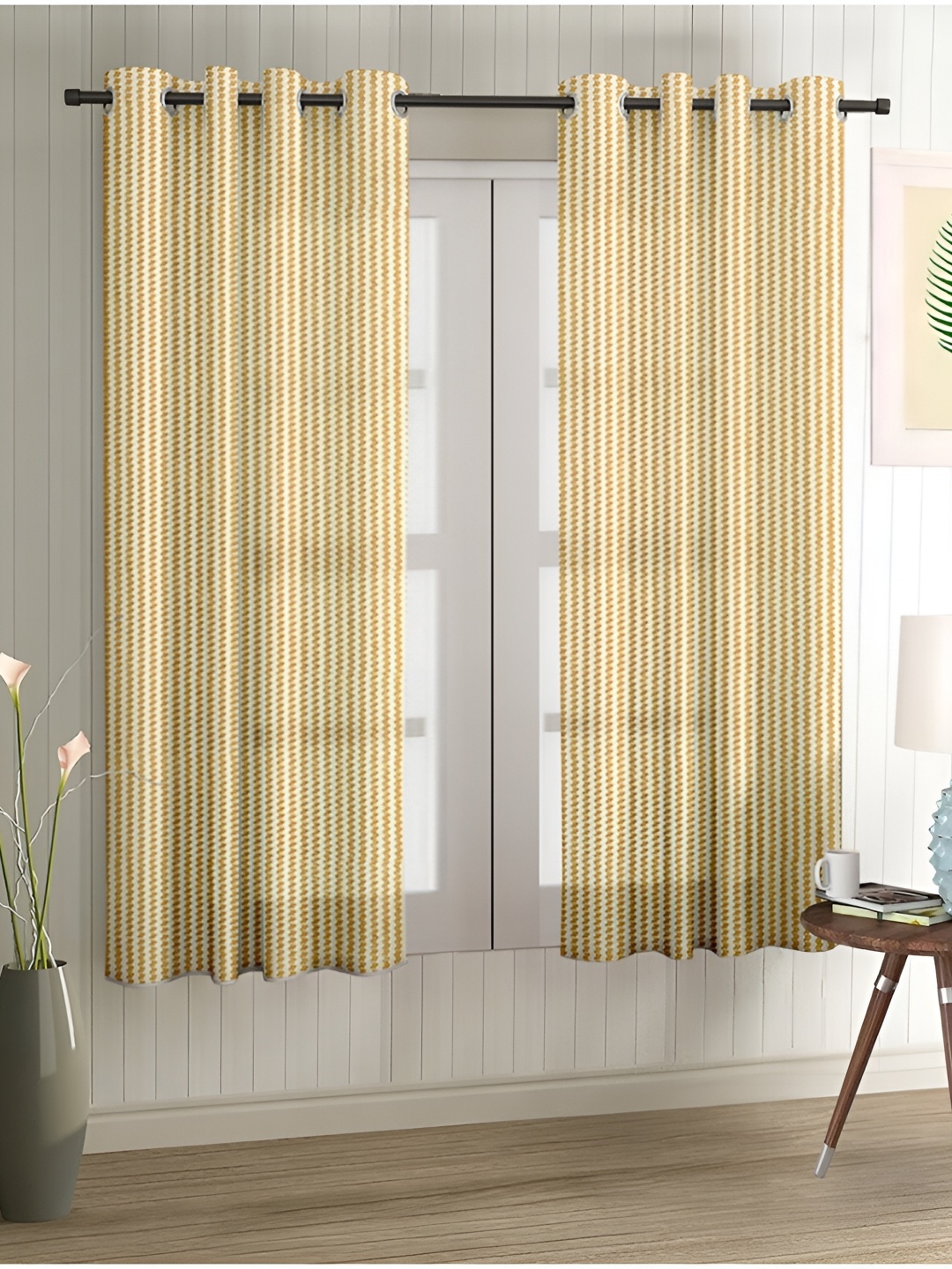 

Aura Beige 2 Pieces Self Design Sheer Window Curtains