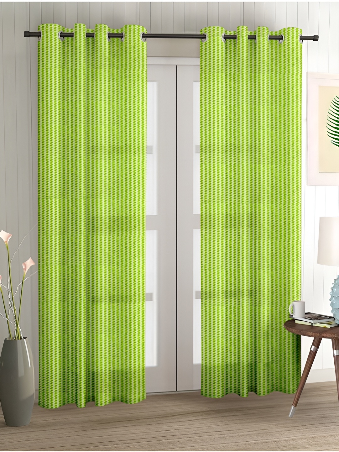 

Aura Green 2 Pieces Self Design Sheer Door Curtains