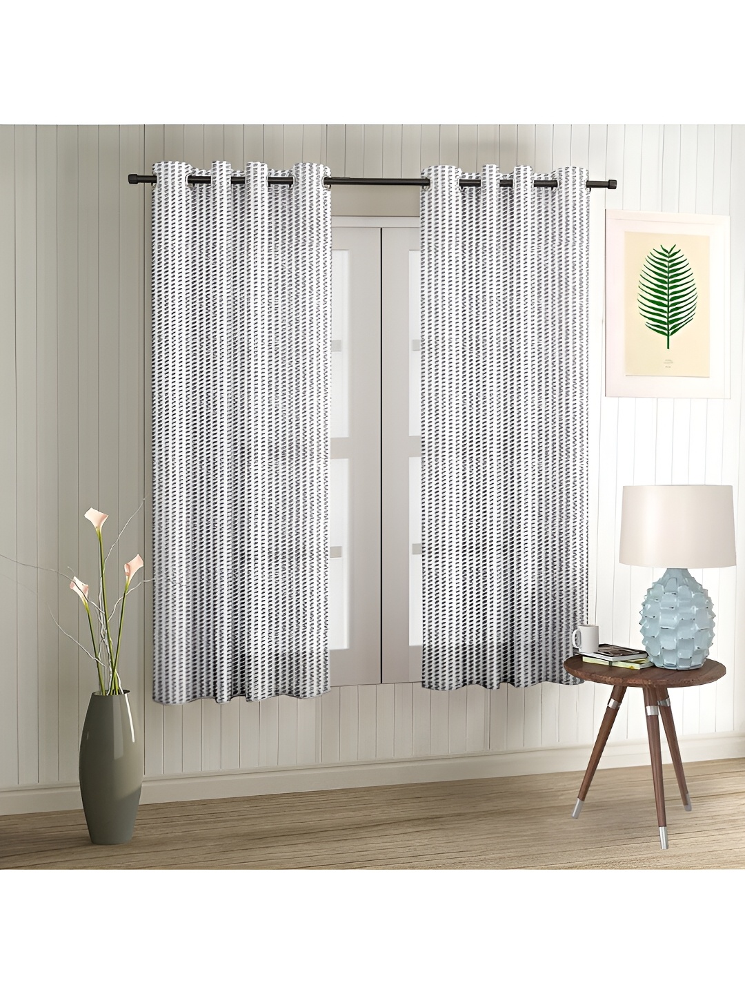 

Aura White 2 Pieces Self Design Sheer Window Curtains
