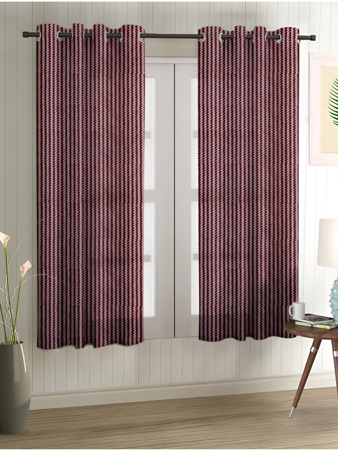 

Aura Brown 2 Pieces Self Design Sheer Window Curtains