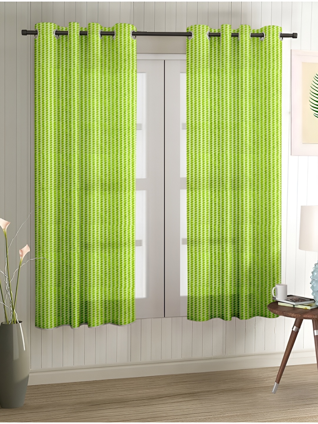 

Aura Green 2 Pieces Self Design Sheer Window Curtains