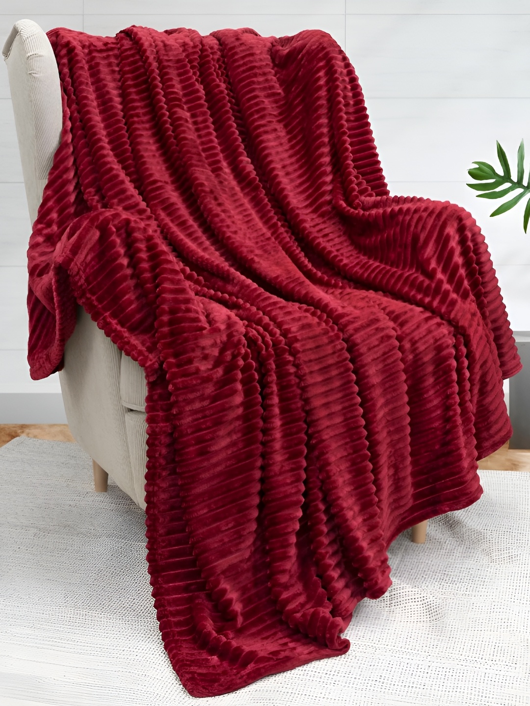 

Nivasam Maroon Striped Microfiber AC Room Single Bed Blanket