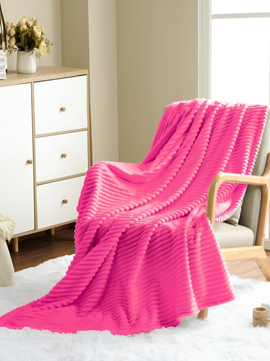 

Nivasam Pink Striped Microfiber AC Room Single Bed Blanket