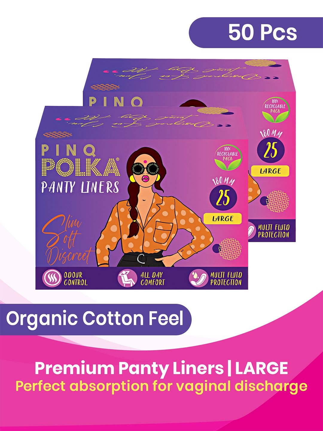 

PINQ POLKA Set of 2 Premium Organic Ultra Pantyliners - 25 Pcs Each, Pink