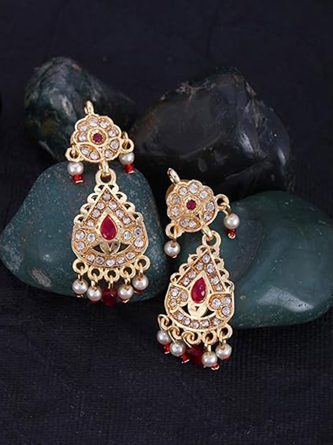 

Vighnaharta Gold-Plated Contemporary Drop Earrings