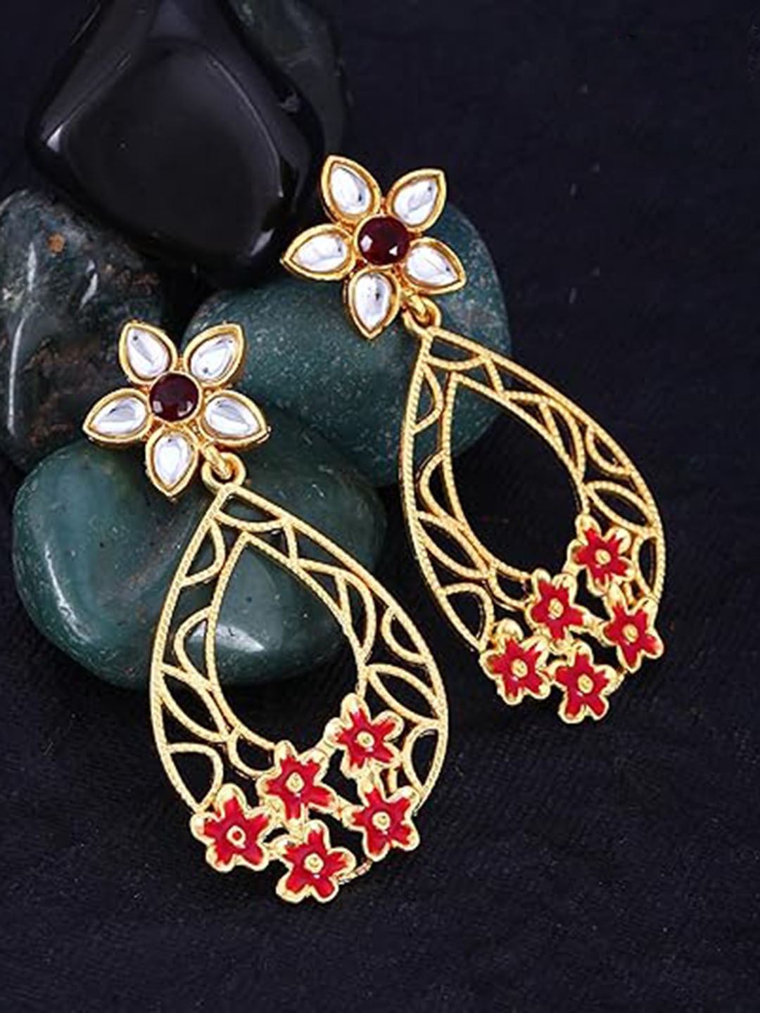 

Vighnaharta Gold-Plated Floral Drop Earrings