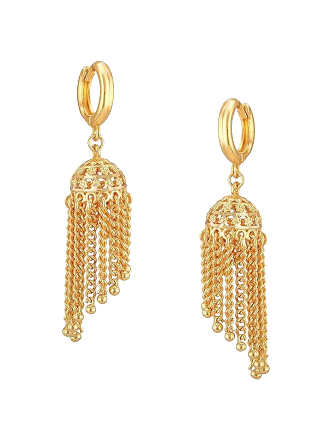 

Vighnaharta Gold-Plated Contemporary Tasselled Jhumkas