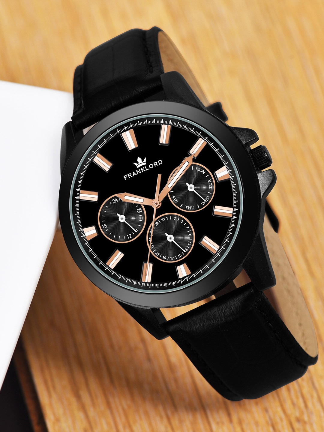 

Franklord Men Leather Textured Straps Analogue Watch F-117 BLG, Black