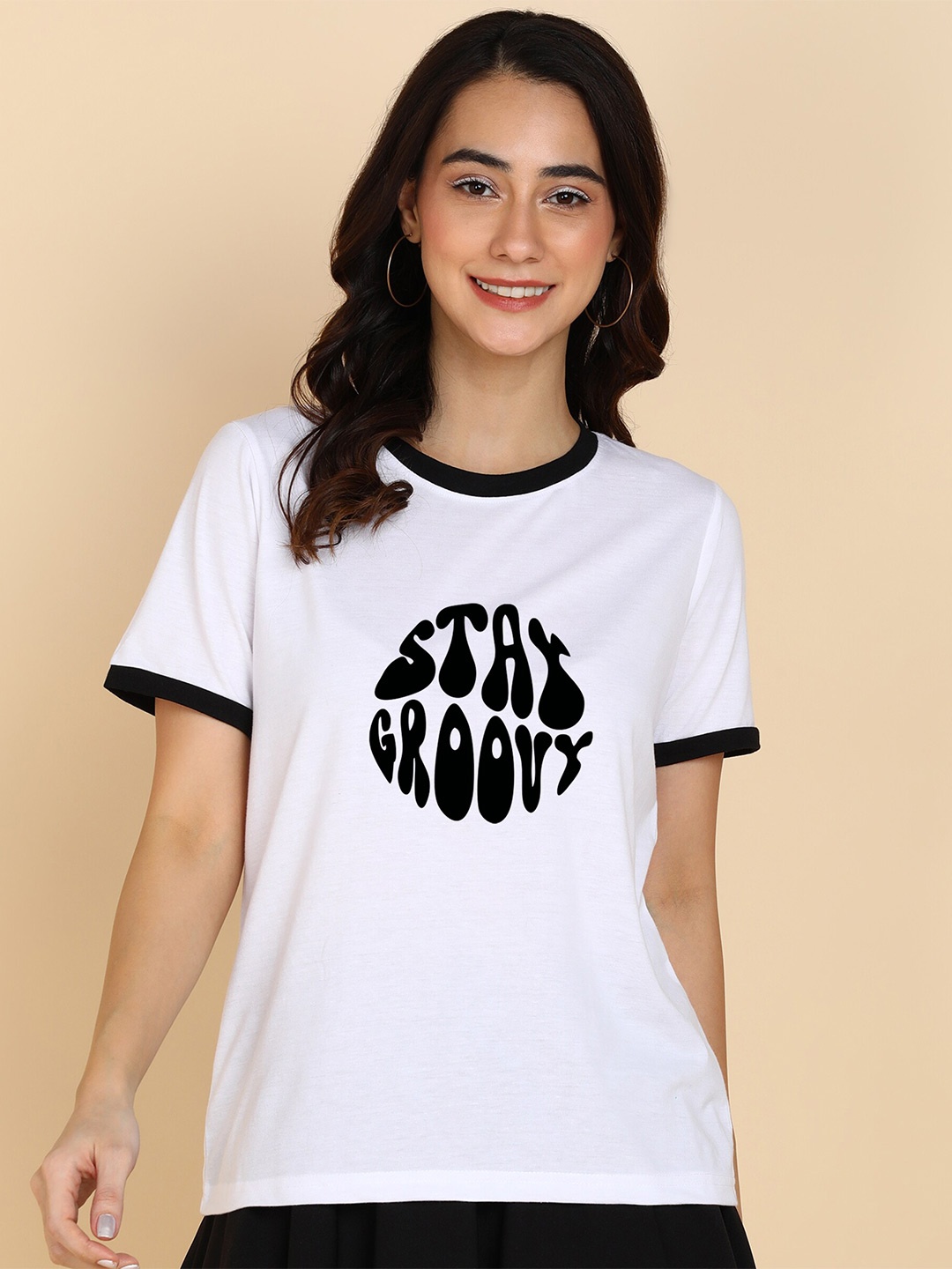 

Adyavastram Typography Printed Round Neck Short Sleeves Cotton Regular T-shirt, White