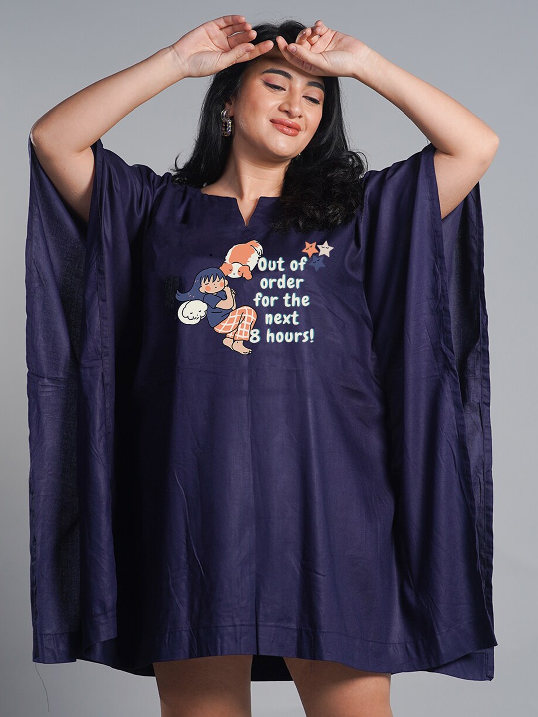 

LetsDressUp Typography Printed Kaftan Nightdress, Navy blue