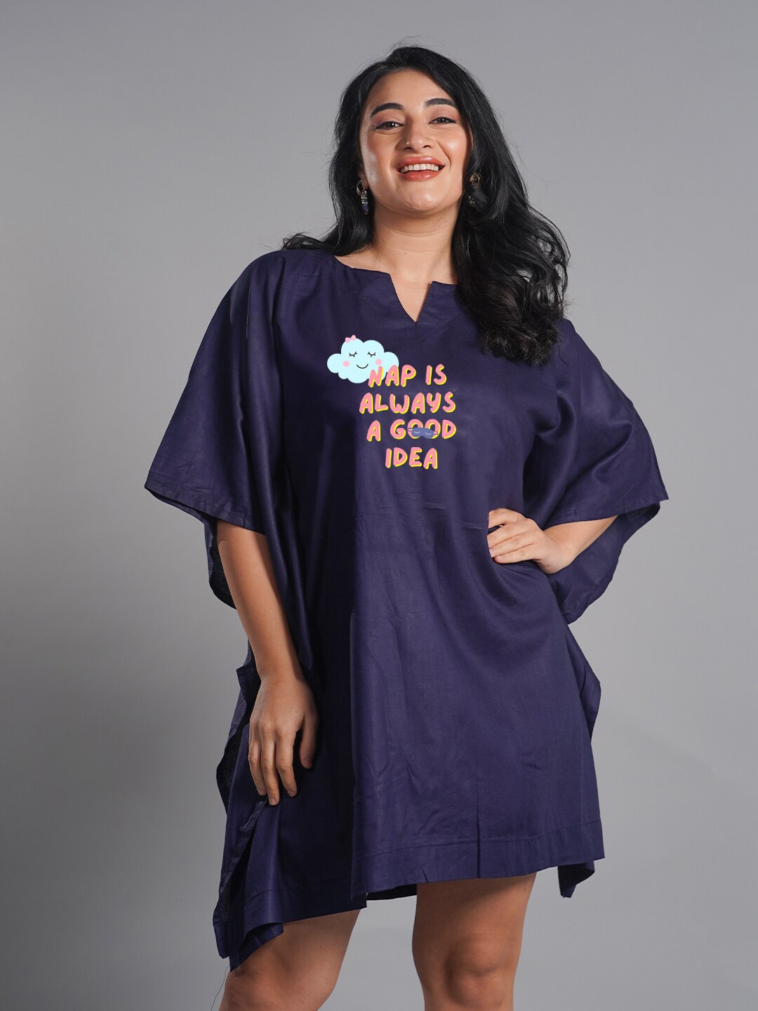 

LetsDressUp Typography Printed Kaftan Nightdress, Navy blue