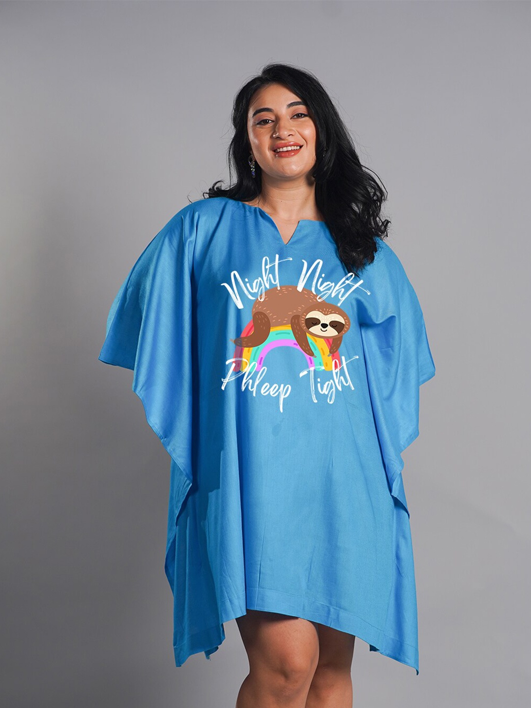 

LetsDressUp Typography Printed Kaftan Nightdress, Turquoise blue