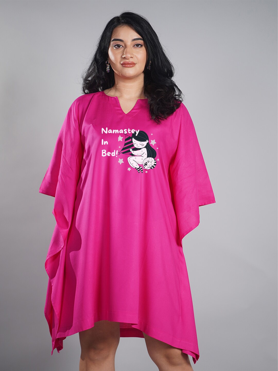 

LetsDressUp Typography Printed Kaftan Nightdress, Magenta