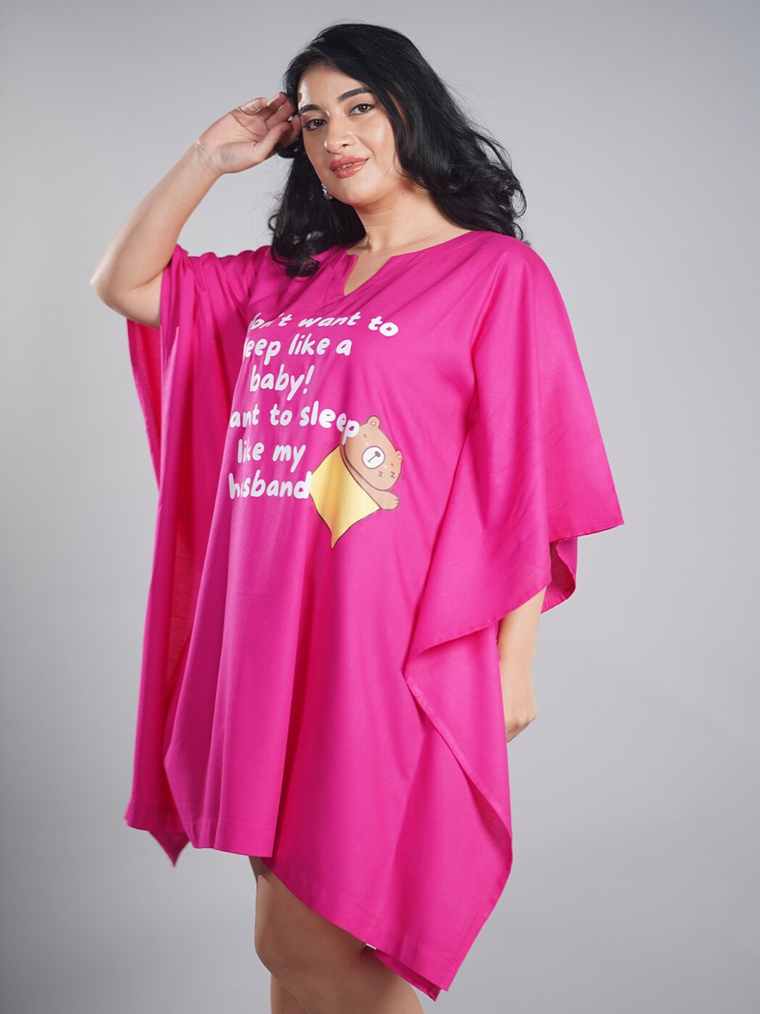 

LetsDressUp Typography Printed Kaftan Nightdress, Magenta