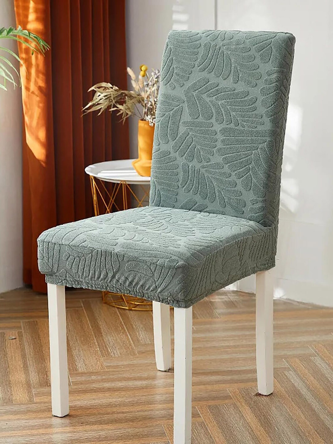 

HOUSE OF QUIRK 6 Pieces Green Self Design Chair Covers