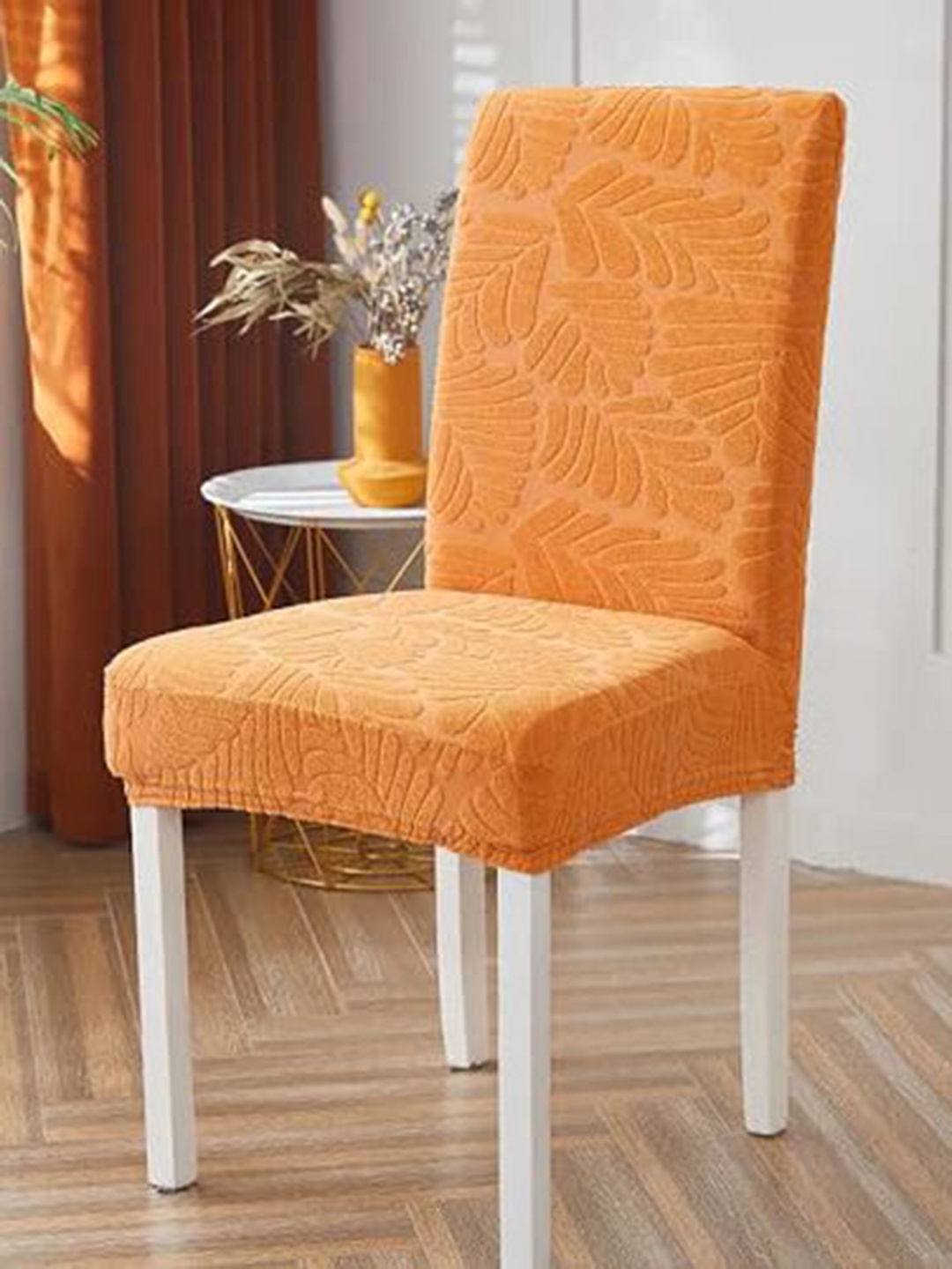 

HOUSE OF QUIRK 4 Pieces Orange Colored Self Design Chair Covers