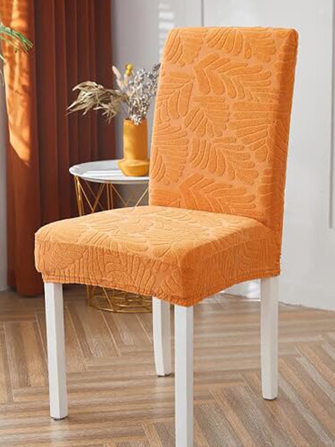 

HOUSE OF QUIRK 6 Pieces Orange Self Design Chair Covers