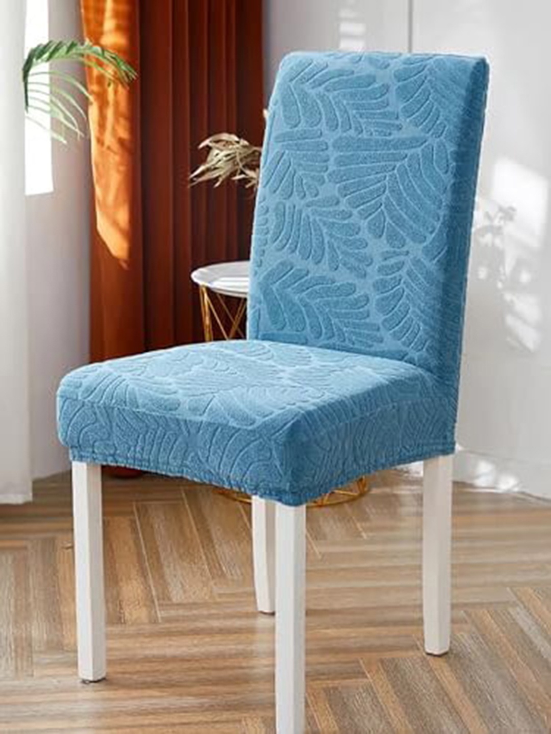 

HOUSE OF QUIRK 4 Pieces Blue Self Design Chair Covers