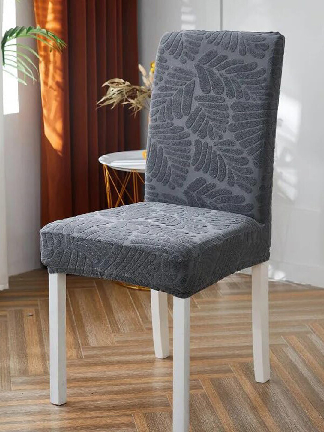 

HOUSE OF QUIRK Charcoal Grey 4 Pieces Jacquard Stretchable Self Design Chair Covers