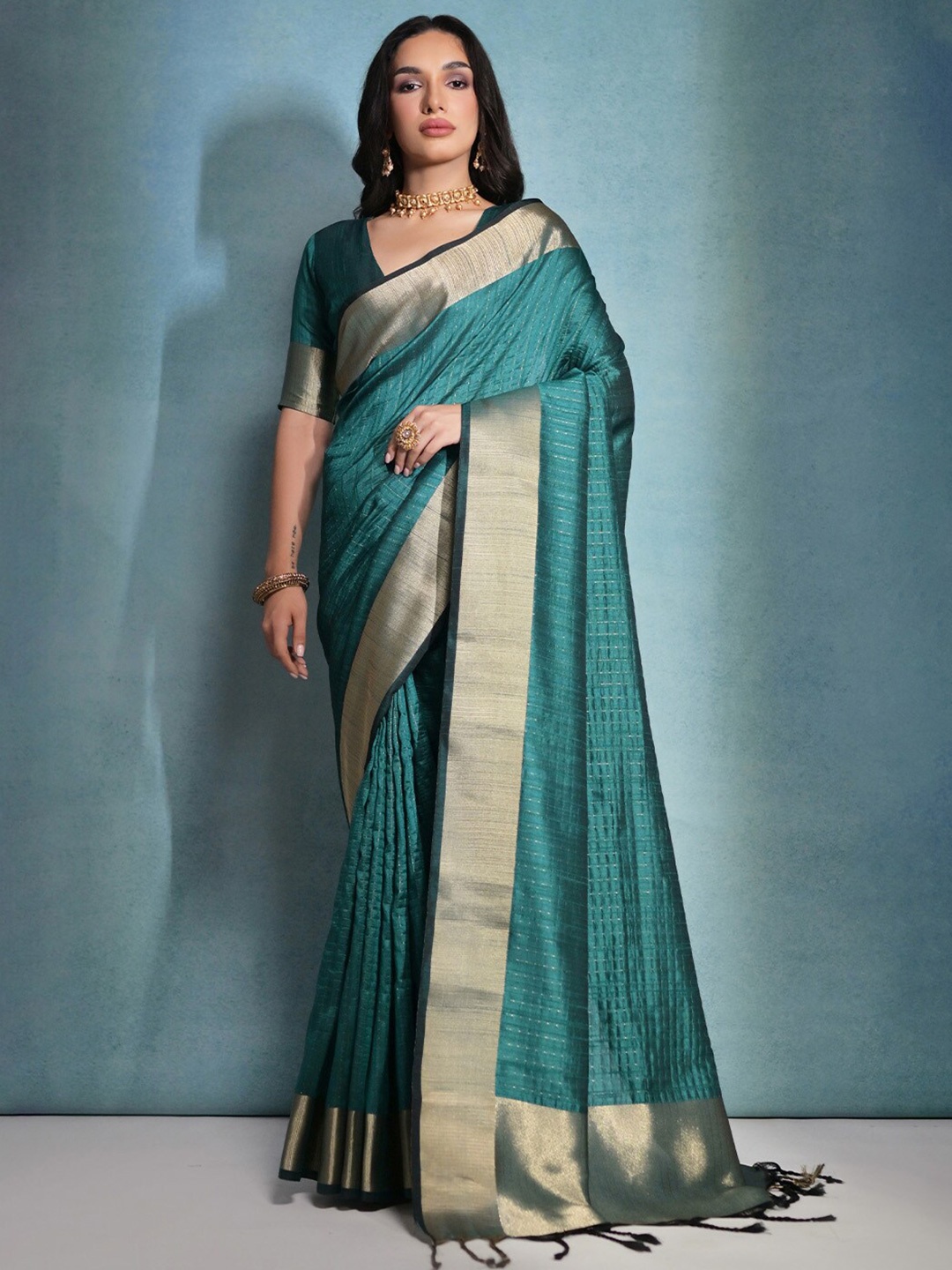 

KARAGIRI Striped Woven Design Zari Saree, Teal