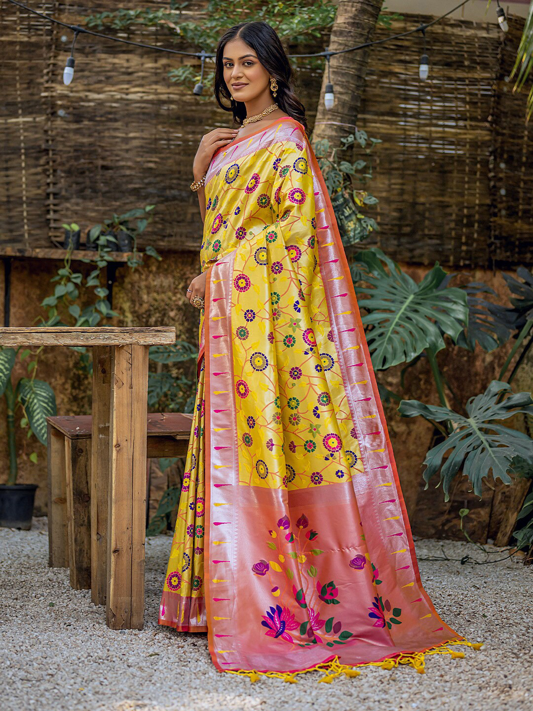 

KARAGIRI Woven Design Zari Paithani Saree, Yellow