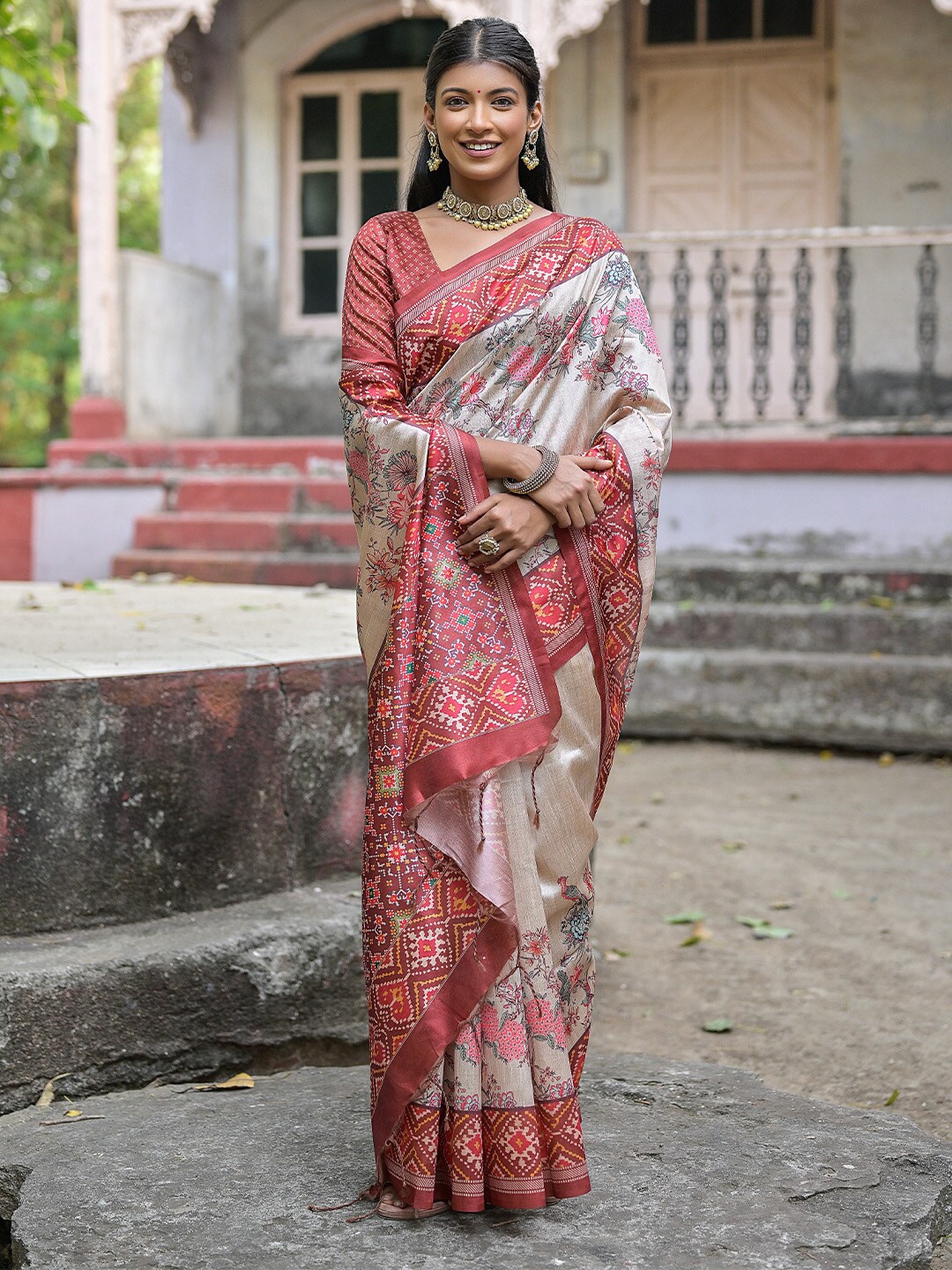 

KARAGIRI Floral Printed Tussar Saree, Brown