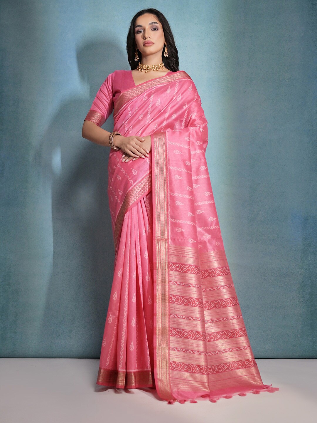 

KARAGIRI Geometric Printed Zari Saree, Pink