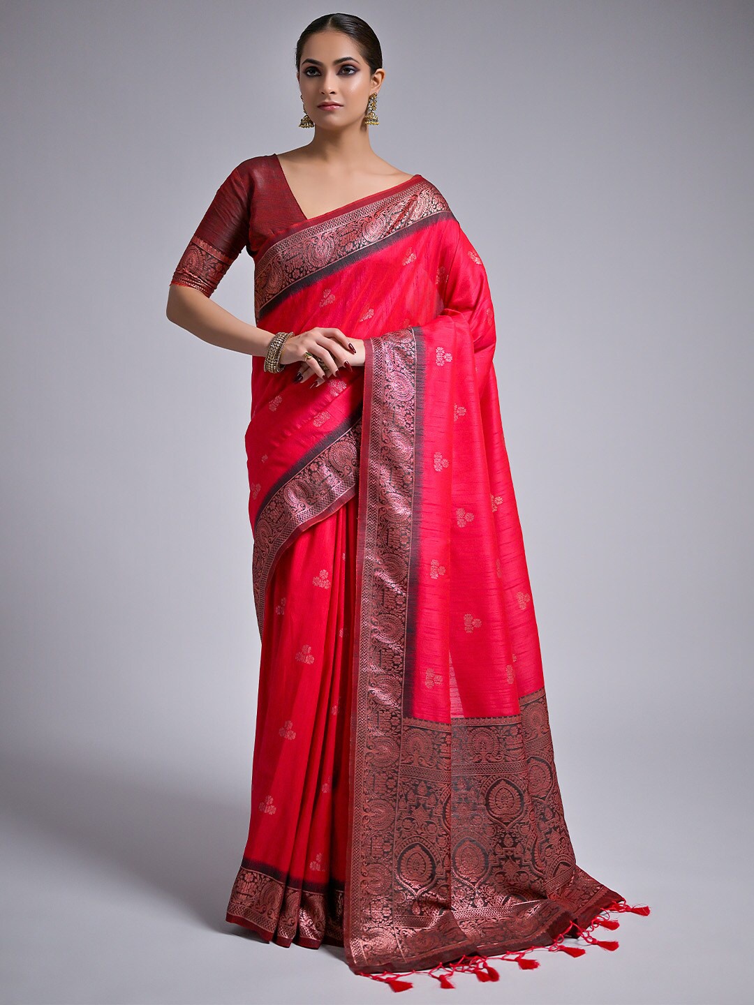 

KARAGIRI Ethnic Motifs Woven Design Zari Banarasi Saree, Pink