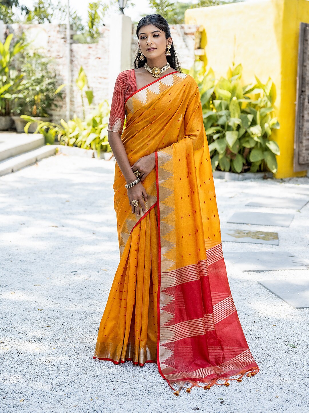 

KARAGIRI Ethnic Motifs Woven Design Zari Saree, Mustard