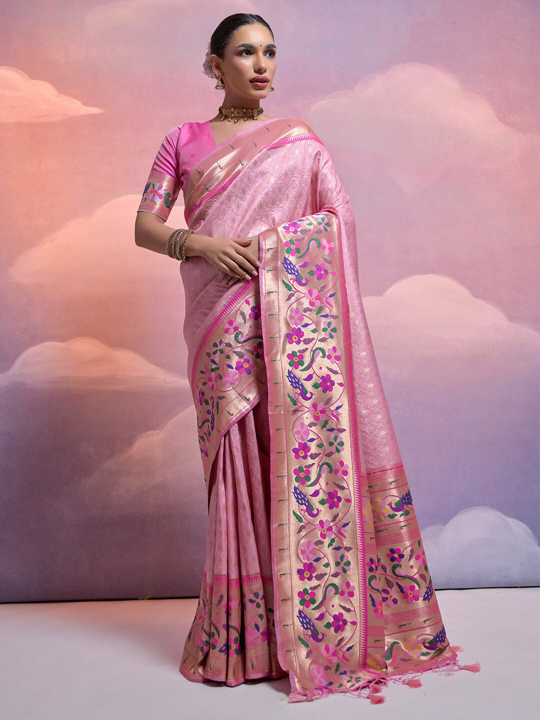

KARAGIRI Ethnic Motifs Woven Design Zari Paithani Saree, Pink