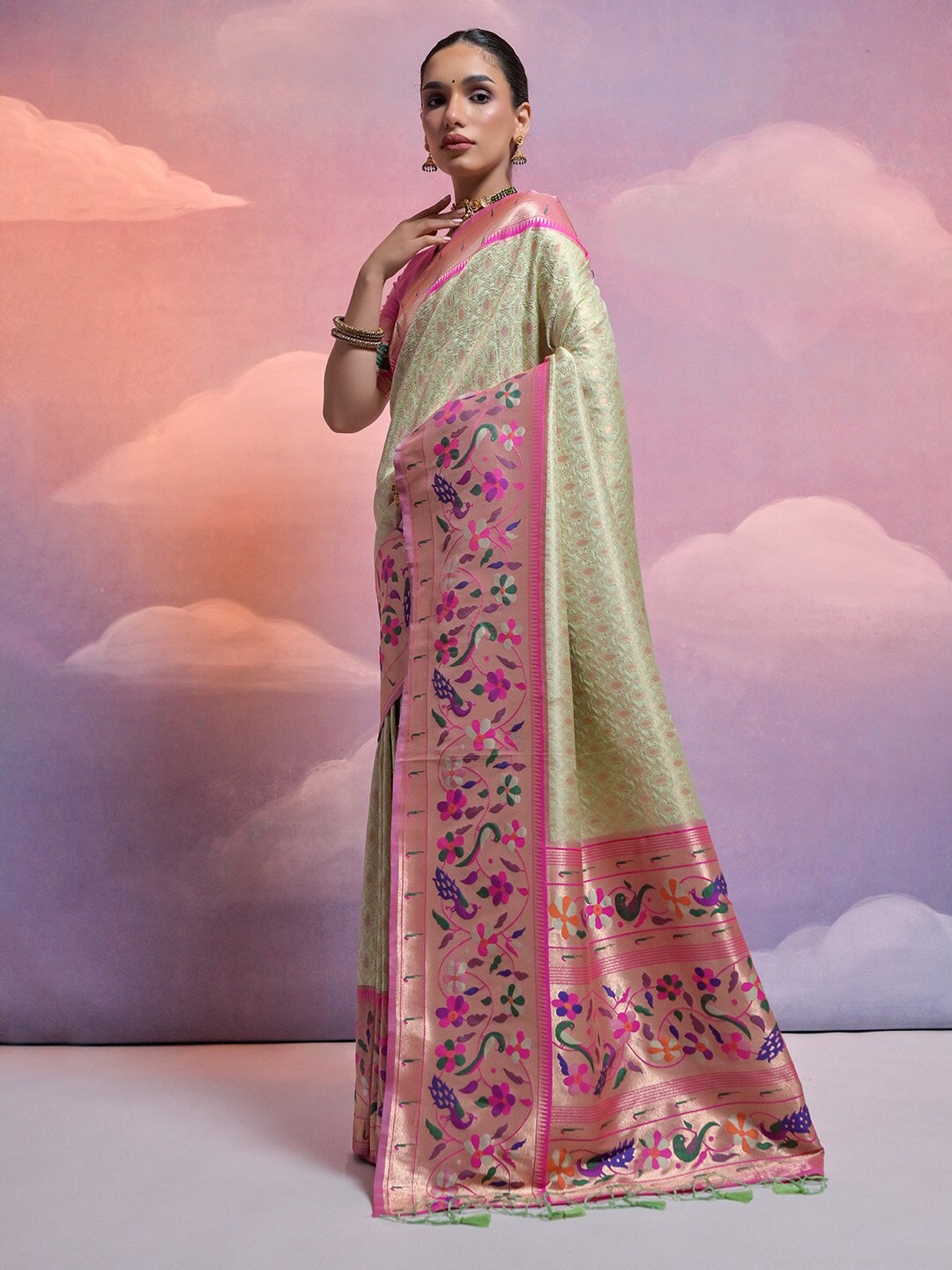 

KARAGIRI Ethnic Motifs Woven Design Zari Paithani Saree, Green
