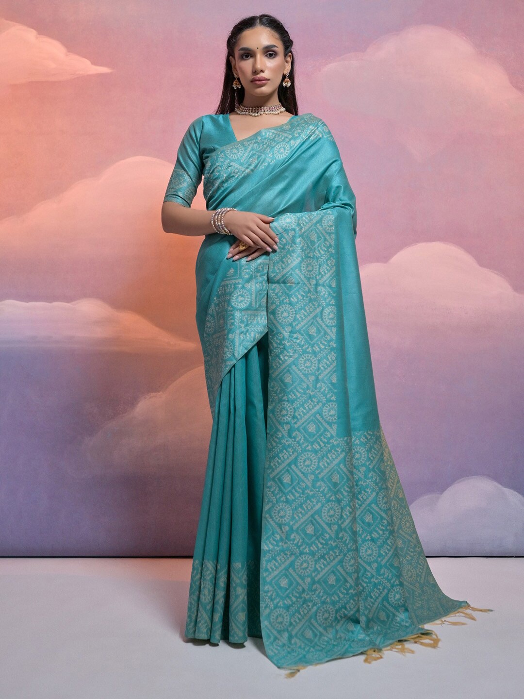 

KARAGIRI Warli Woven Design Saree, Teal