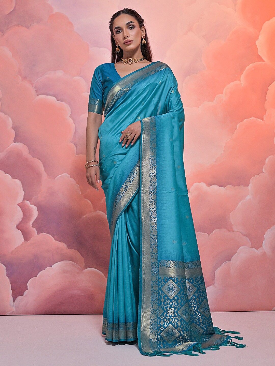 

KARAGIRI Ethnic Motifs Woven Design Zari Saree, Teal