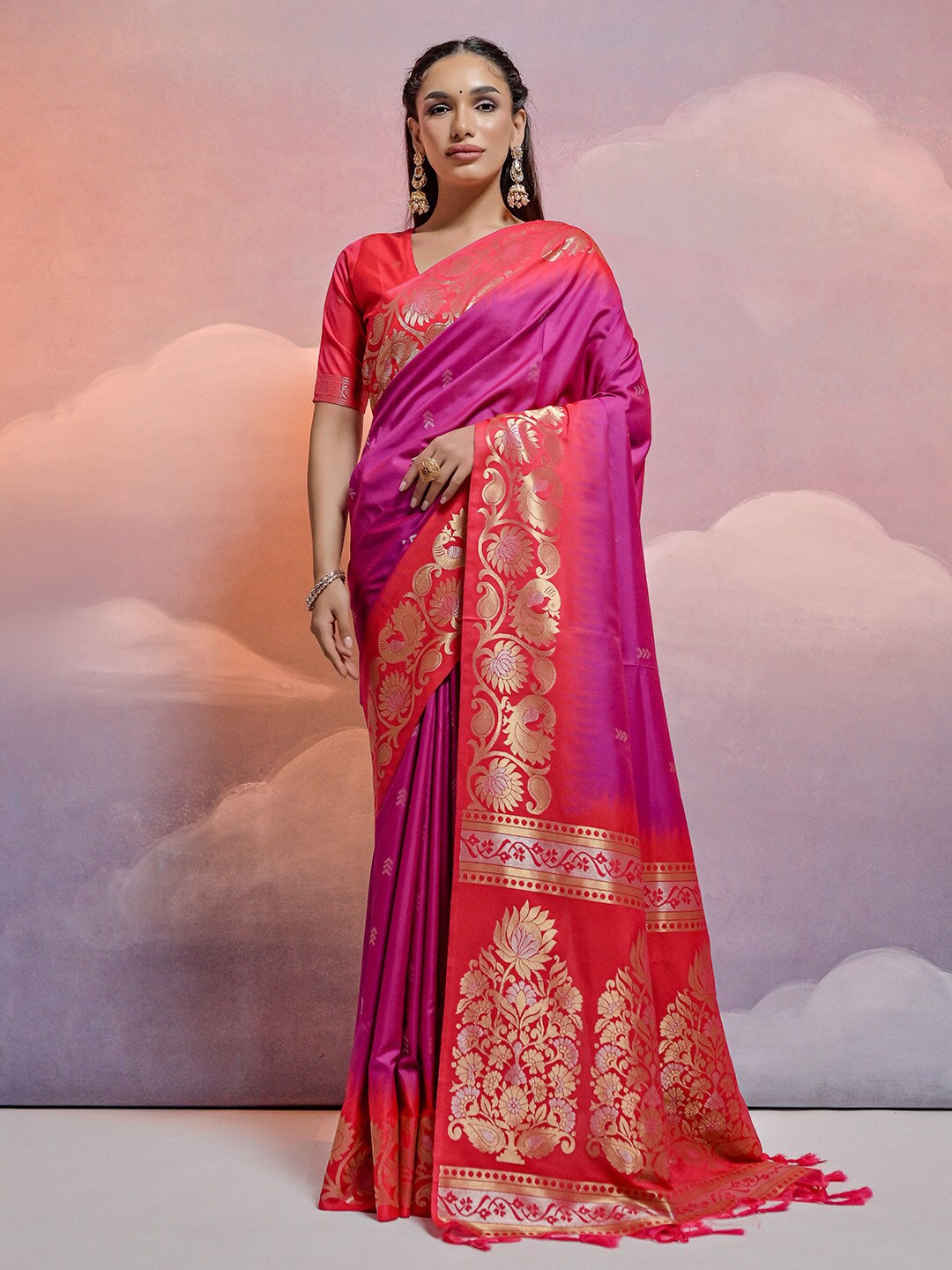 

KARAGIRI Ethnic Motifs Woven Design Zari Saree, Purple