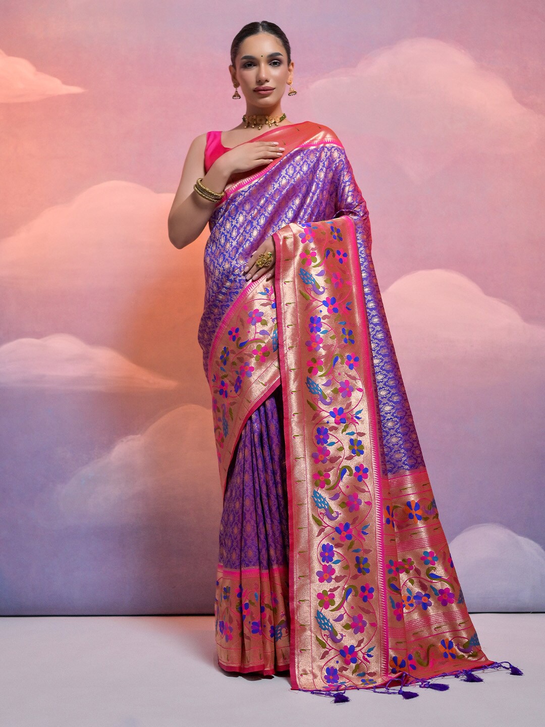 

KARAGIRI Ethnic Motifs Woven Design Zari Paithani Saree, Blue