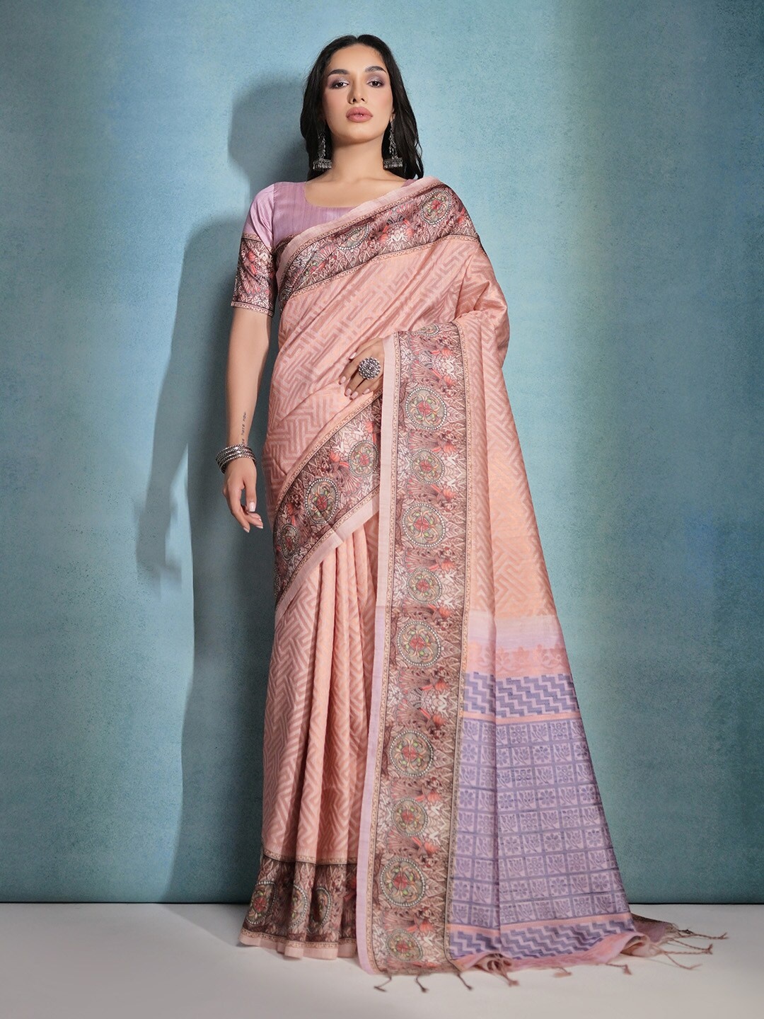 

KARAGIRI Woven Design Silk Cotton Saree, Peach