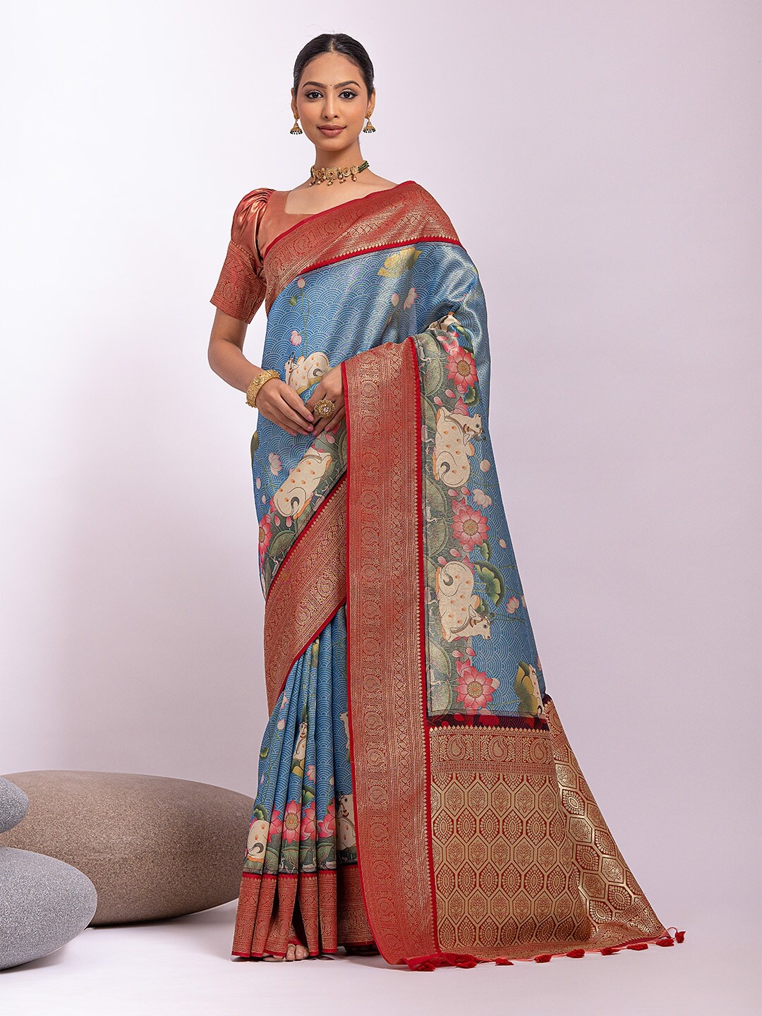 

KARAGIRI Woven Design Zari Maheshwari Saree, Blue