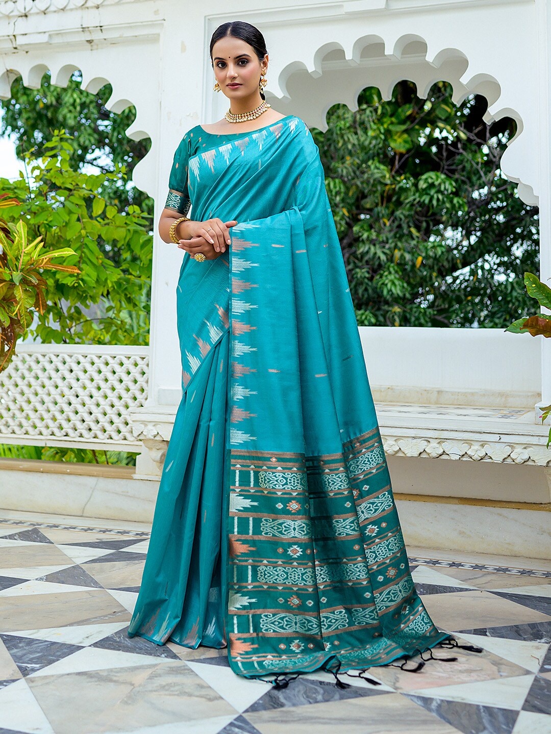 

KARAGIRI Woven Design Zari Saree, Sea green