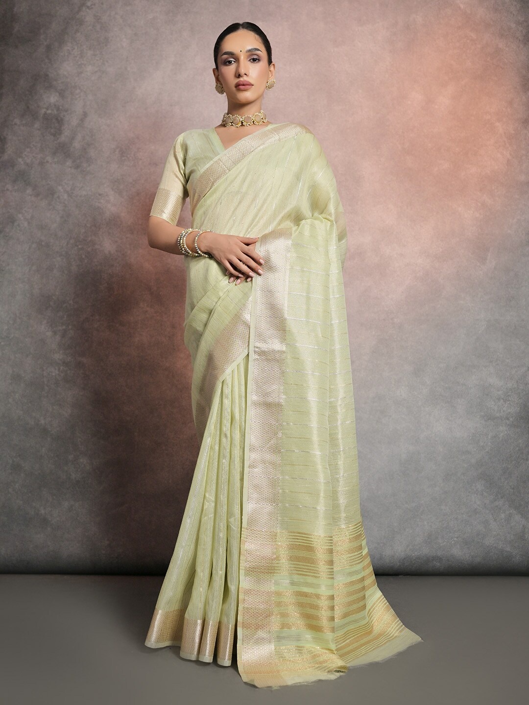 

KARAGIRI Woven Design Zari Tissue Saree, Green