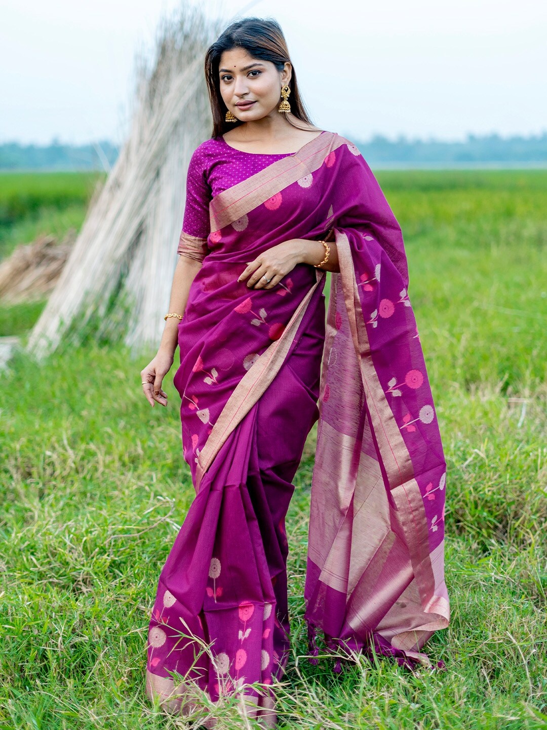 

KARAGIRI Woven Design Zari Silk Cotton Saree, Purple